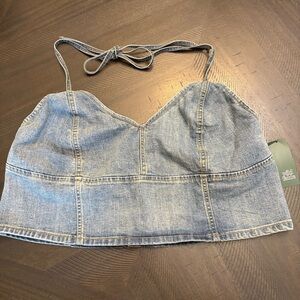 Wild Fable Blue Denim Halter Crop Top Women’s Plus Size 1X Tie Neck Zip Back Top